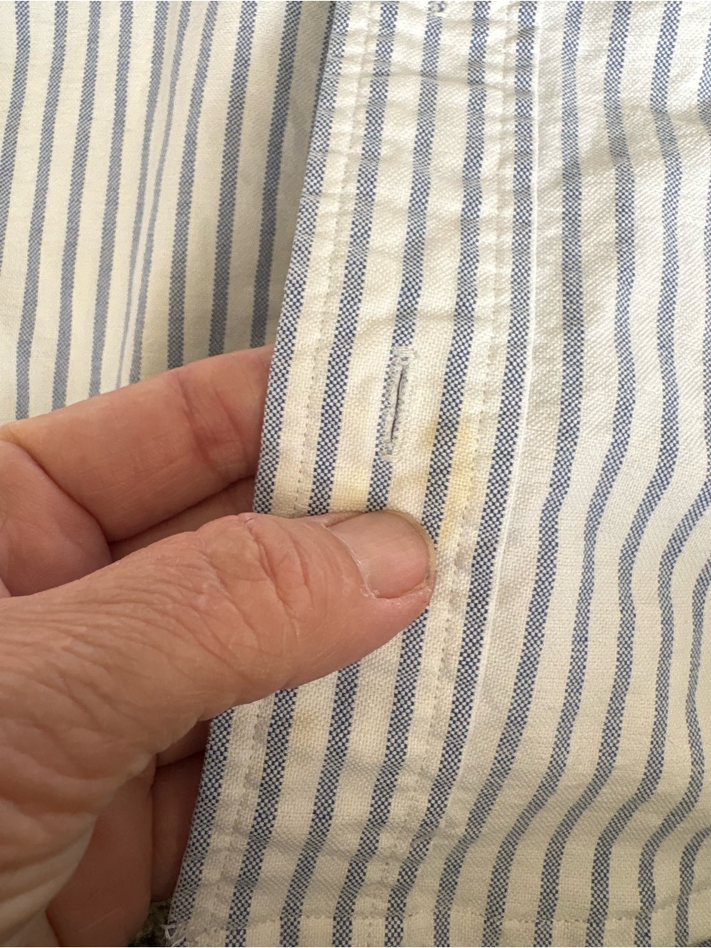 Reworked Ralph Lauren Blue Stripe Ruffle Collar Button-Up Top - Picture 14 of 15